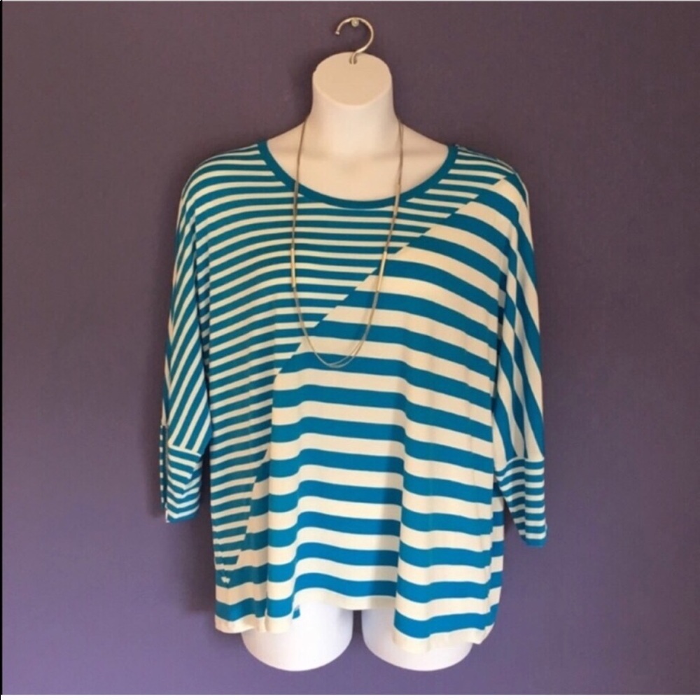 Calvin Klein Aqua & White Striped Top